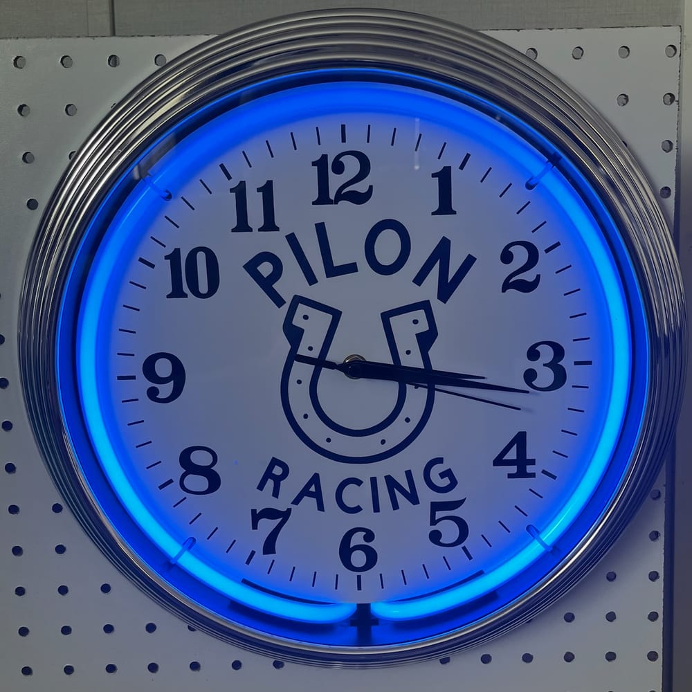 Pilon Racing custom neon clock by It's Lit Neon