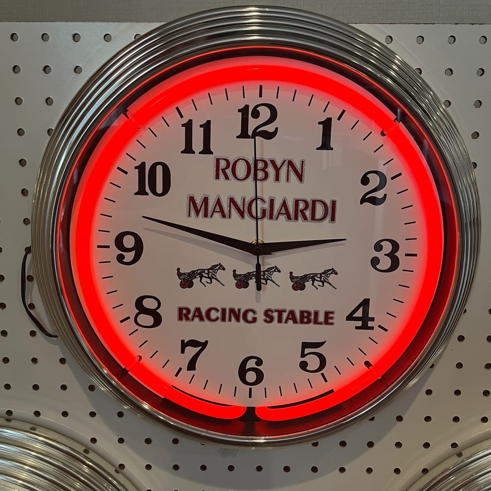 Robyn Mangiardi Racing Stable custom neon clock by It's Lit Neon