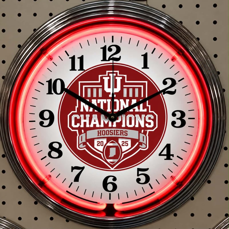 Indiana Hoosiers · 2025 National Champions neon clock by It’s Lit Neon, red glow