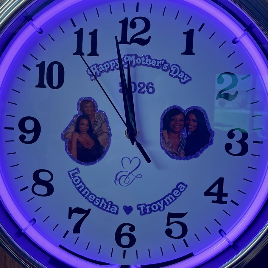 A Mother’s Day photo clock · purple glow
