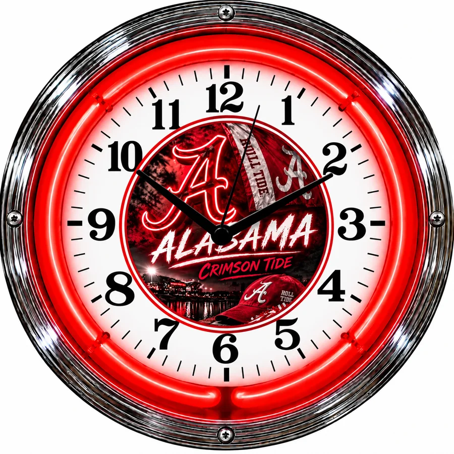 Alabama Crimson Tide, Script A neon clock