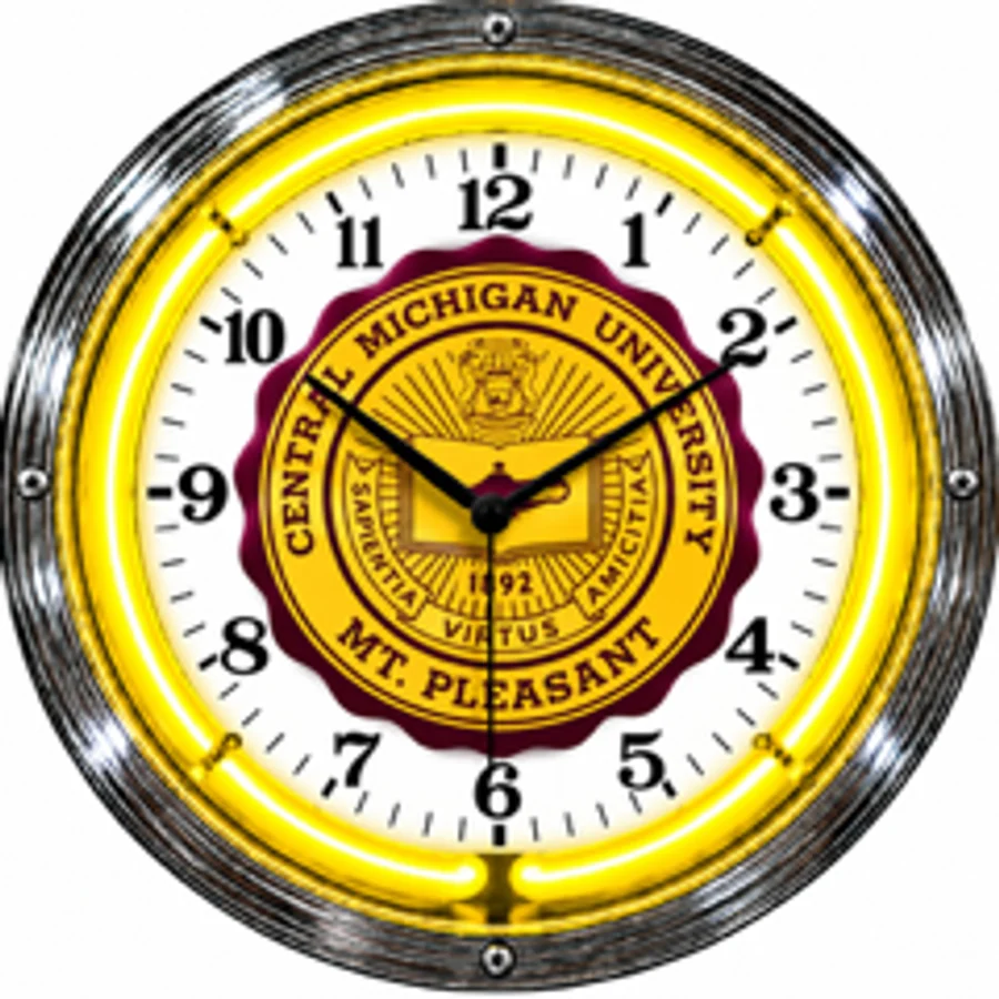 Central Michigan Chippewas, Mt. Pleasant Seal neon clock