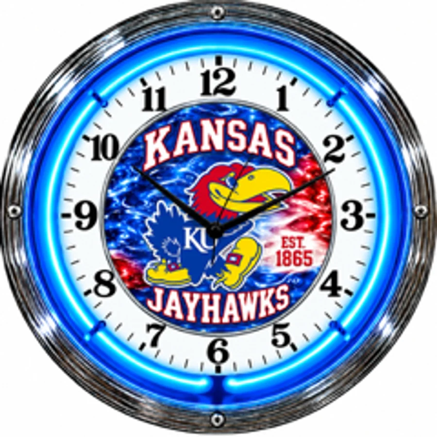 Kansas Jayhawks, Jayhawks Est. 1865 neon clock