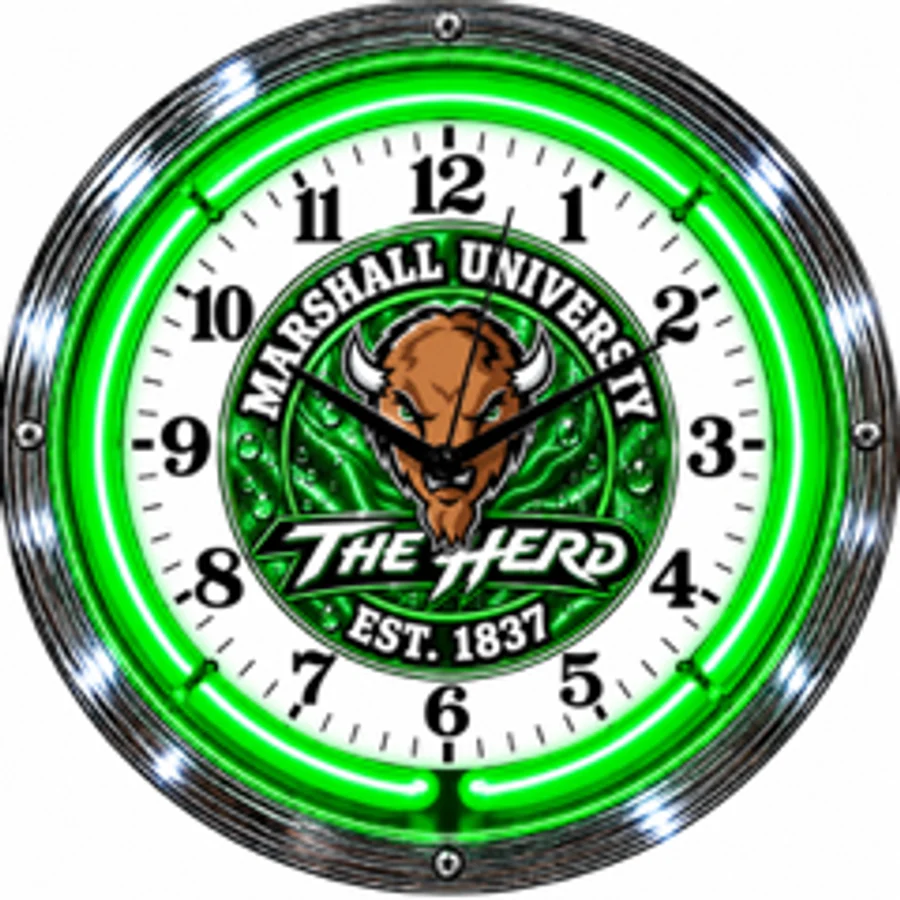Marshall Thundering Herd, The Herd Est. 1837 neon clock
