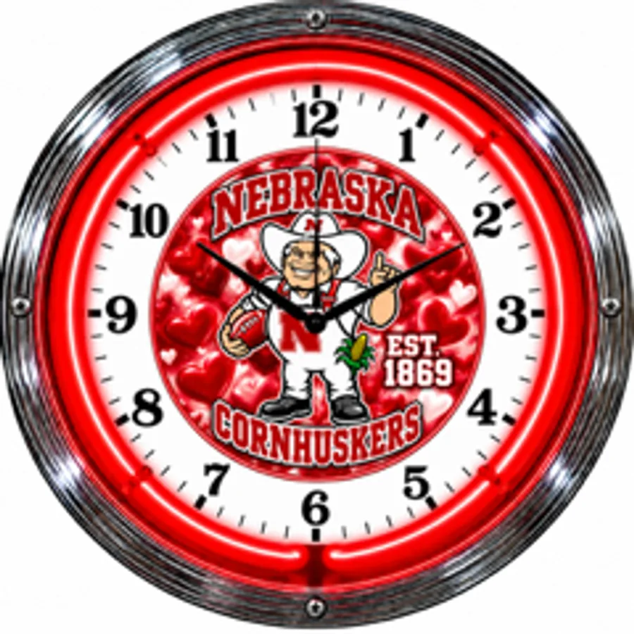 Nebraska Cornhuskers, Herbie Husker Est. 1869 neon clock