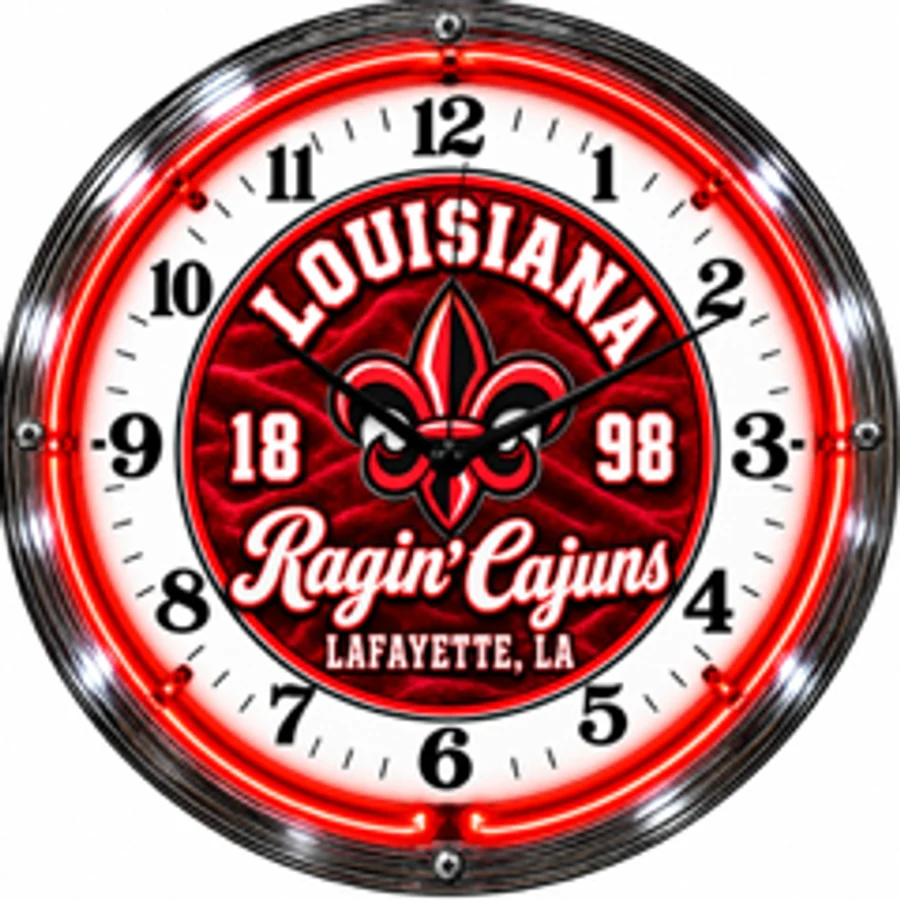 Louisiana Ragin' Cajuns, Lafayette, LA 1898 neon clock