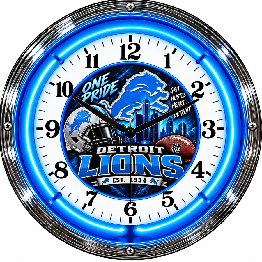 Detroit Lions, One Pride neon clock