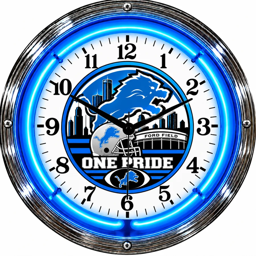 Detroit Lions, One Pride, Ford Field neon clock